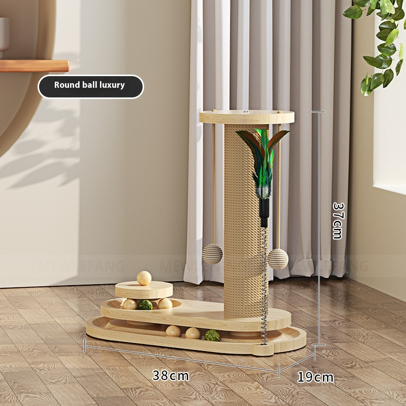 Solid Wood Feline Play & Scratch Station