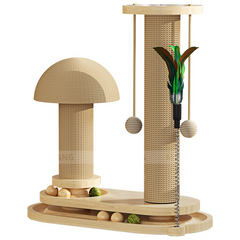 Solid Wood Feline Play & Scratch Station