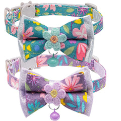 Floral Bow Tie Cat Collar with Bell