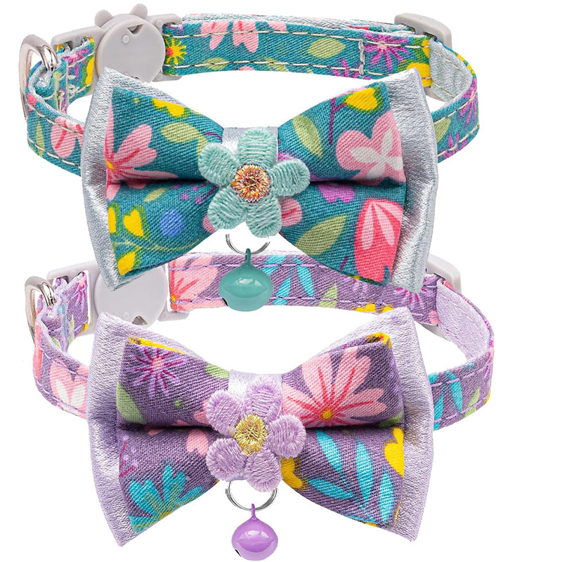 Floral Bow Tie Cat Collar with Bell